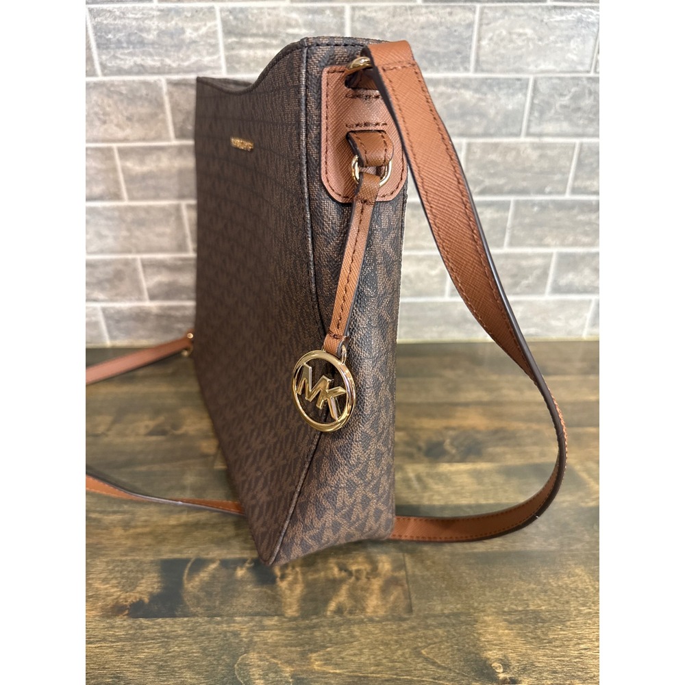 Michael Kors Jet Set Large Crossbody Bag Brown MK Signature Logo 35T8GTTC9B - Picture 4 of 11